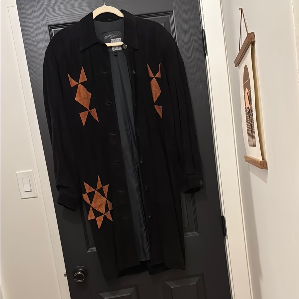 80s Vintage — Geometric Patterned Suede Jacket